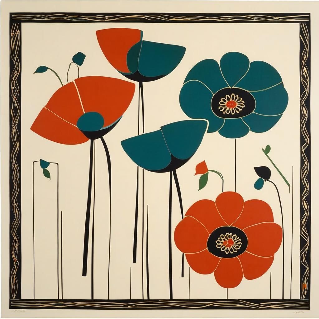 Minimalist Geometric Flowers in 1990s Poster Art