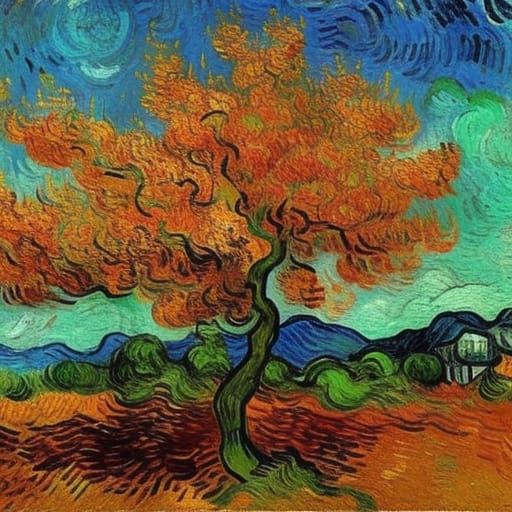 Peach Tree in Van Gogh Impressionistic Style