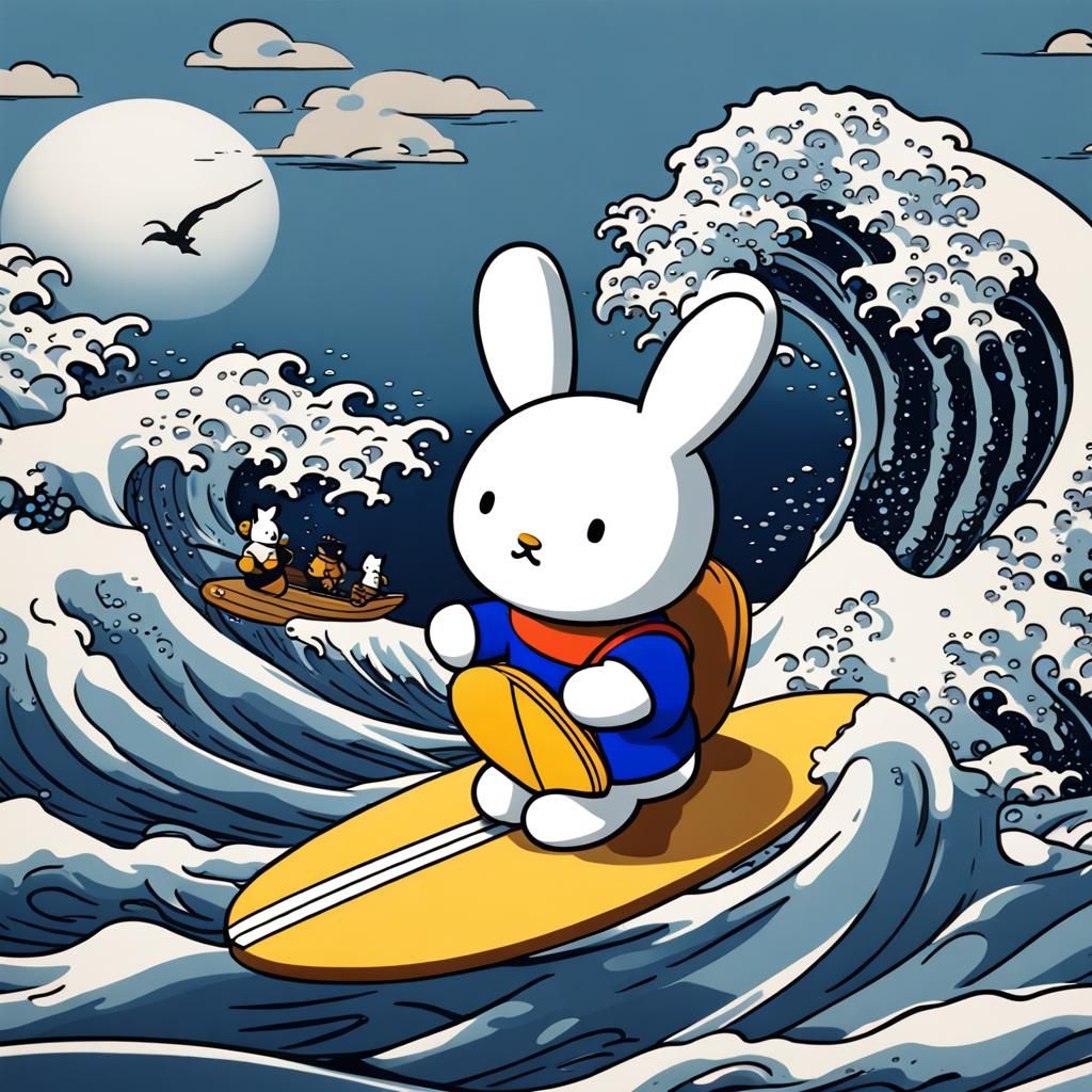 Miffy and Rilakkuma Surf the Great Wave