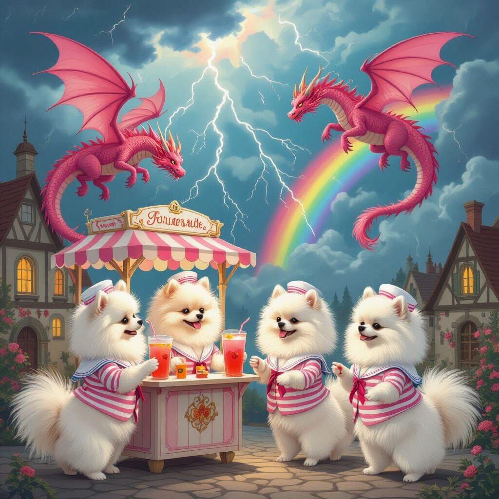 Pink Dragons & Pomeranian Lemonade Sellers in Mystical Town