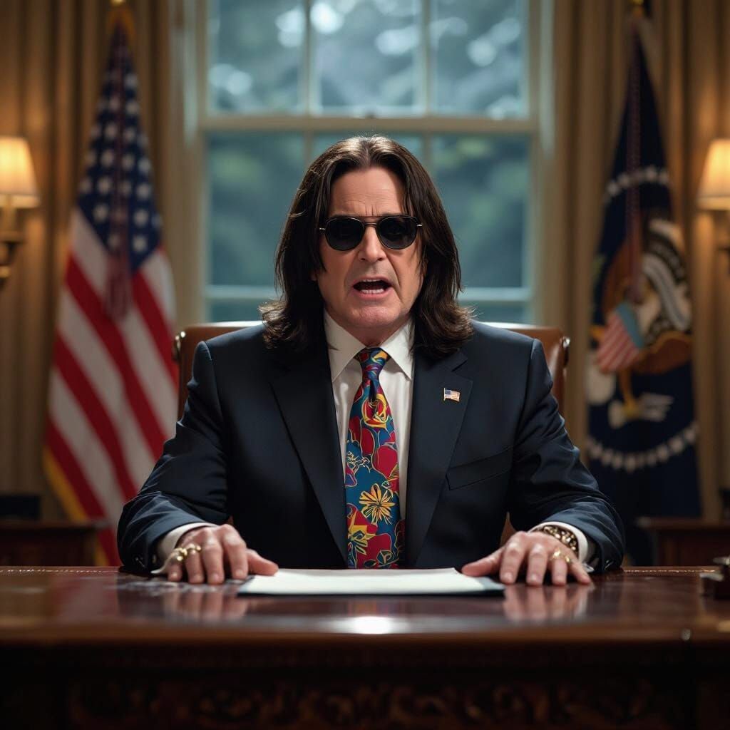 Ozzy Osbourne as President Delivering Speech in Oval Office