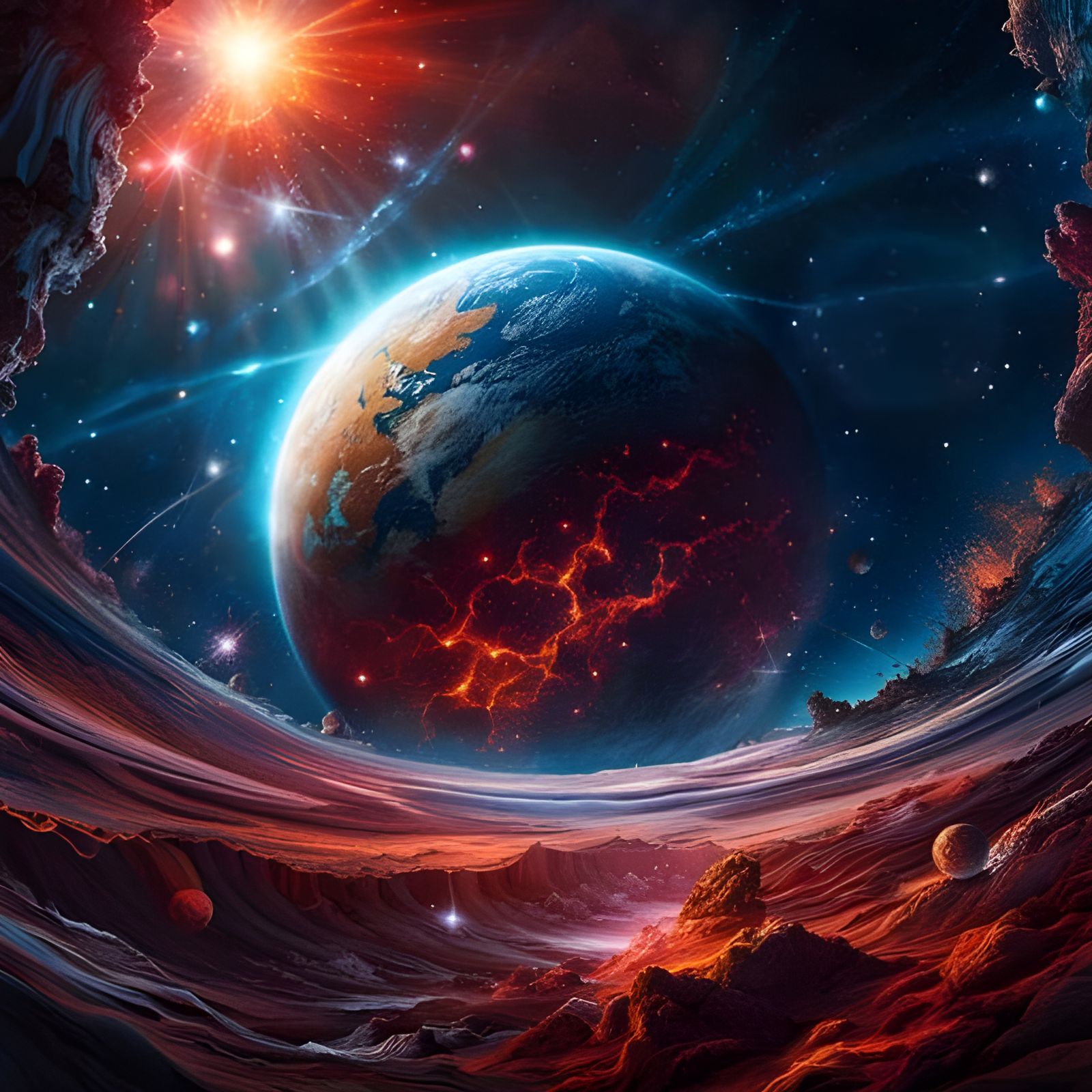 Red Planet Destroyed by Blue Planet Gravity