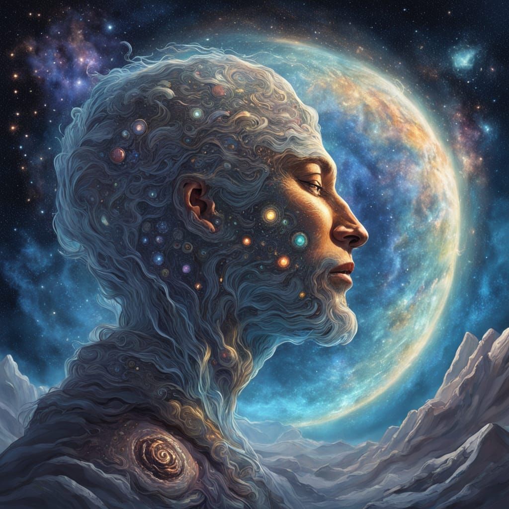 Cosmic God Awakens Inside Comet: Mythic Surrealism