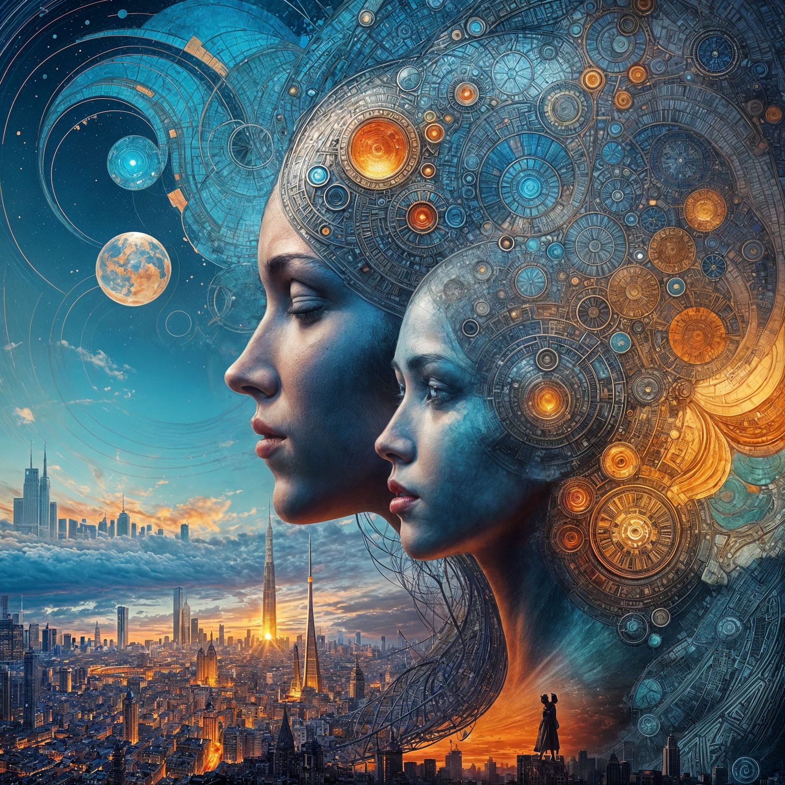 Ethereal Metropolis of Crumbling Spires in Art Nouveau Style