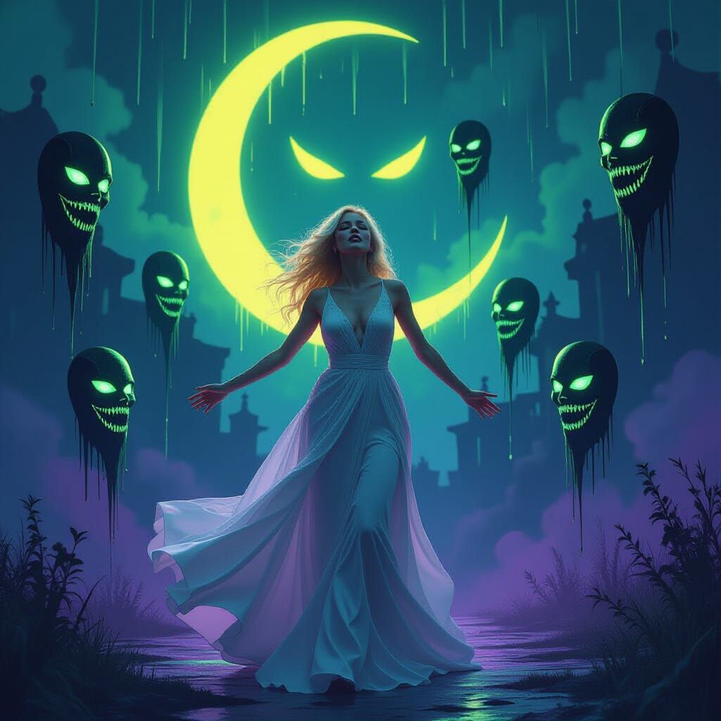 Ethereal Dancer in Toxic Rain, Fantasy Art