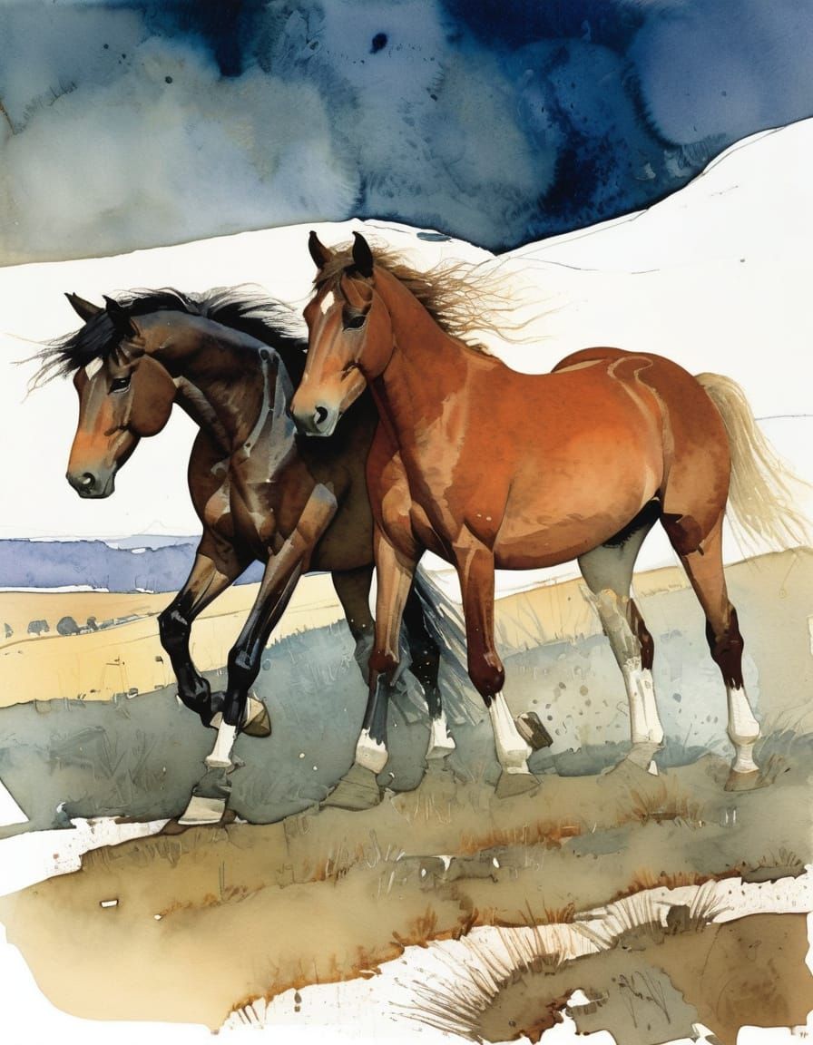 Horses in Watercolor Elegance