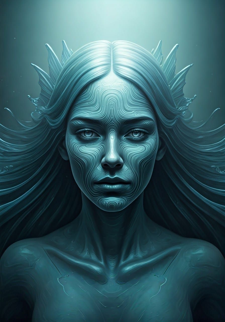 Ethereal Water Mermaid with Swirling Aqua Patterns