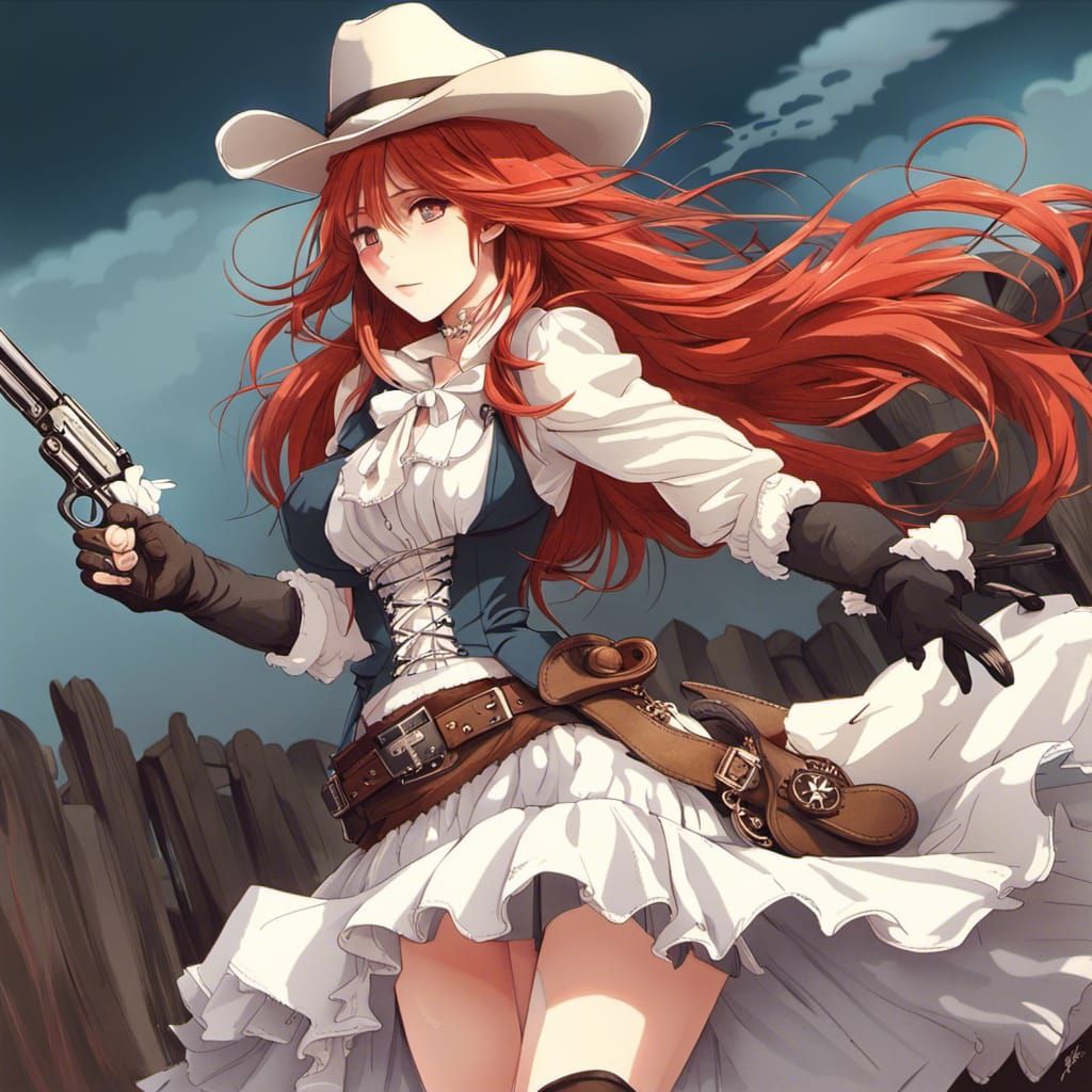 Anime Cowgirl with Rabbit Features in the Old West