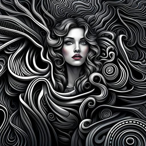 Happy Girl in Maze: Black Ink Concept Art