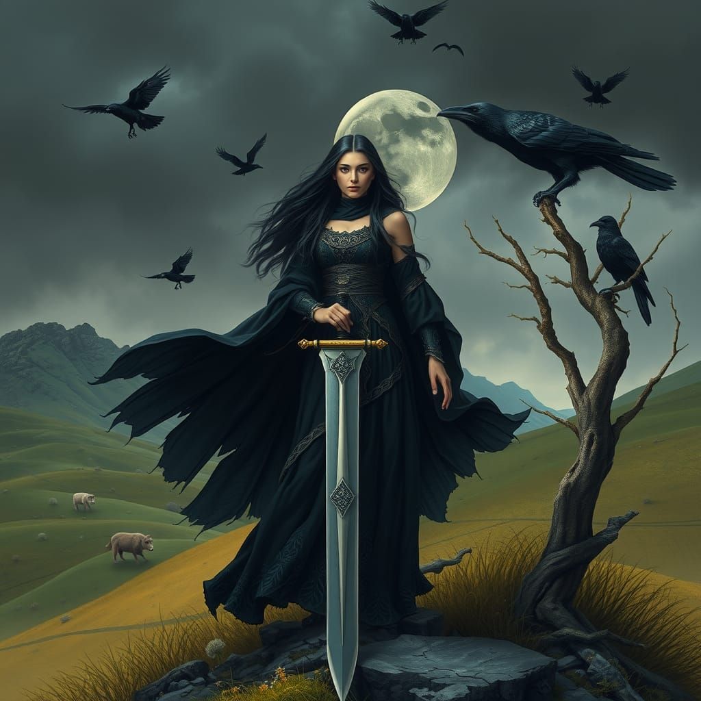 The Morrígan: Celtic Goddess in Mystical Landscape