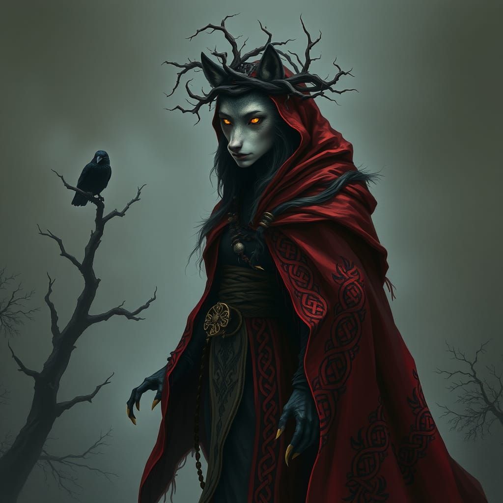 The Morrígan: Mystical Warrior Goddess in Dark Fantasy Style