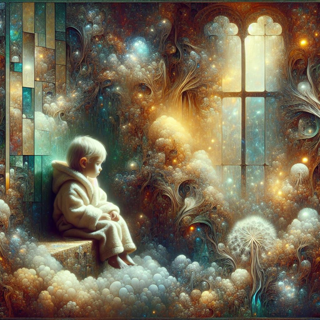 Ethereal Elf in Mist, Collage Cutout Art