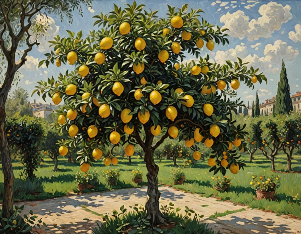 Lemon Tree Oil Painting in Impressionistic Style