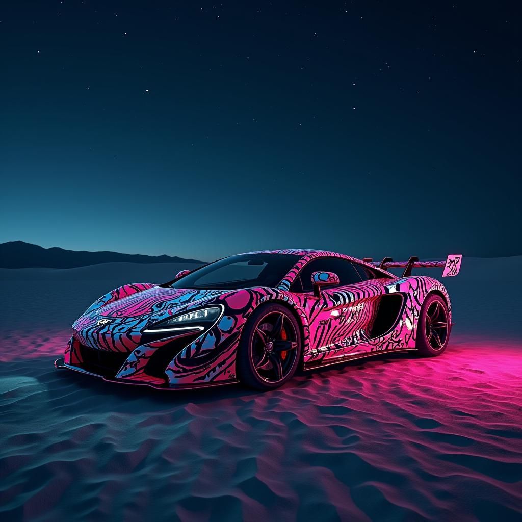 Sports Car in Desert Night: Graffiti Art