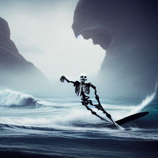 Skeleton Surfing Epic Wave