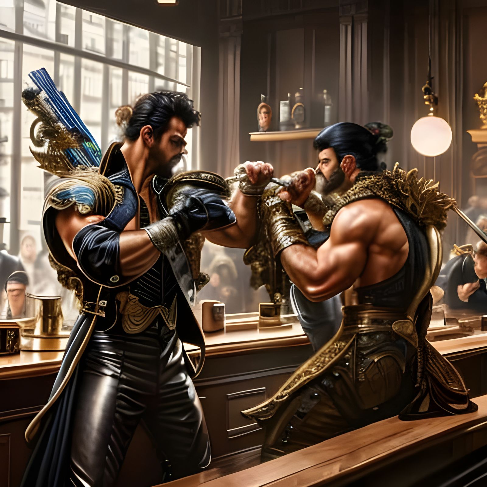 Rococo Cafe Brawl: Hyperdetailed Fight Scene