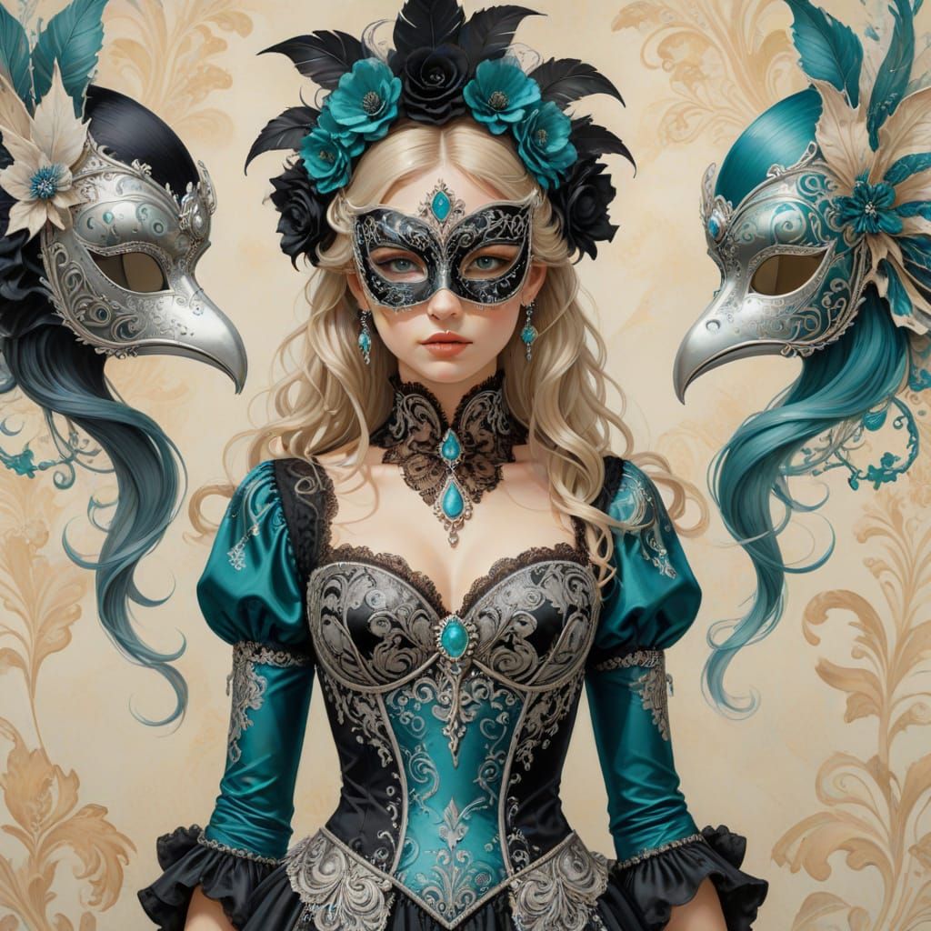 Venetian Masquerade Couple in Art Nouveau Style