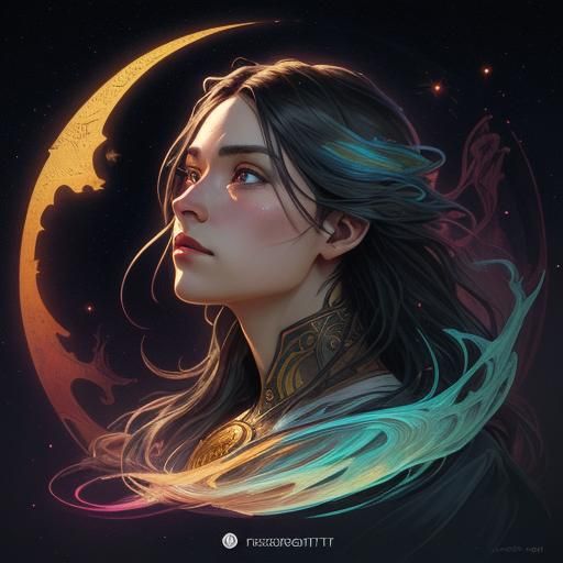 Starry Night Lion Portrait in Art Nouveau Style