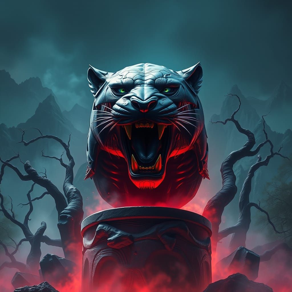 Metallic Panther Roar: Fantasy Concept Art