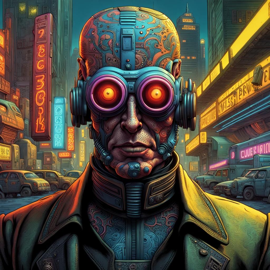 Cyberpunk Character in Grotesque Comic Style