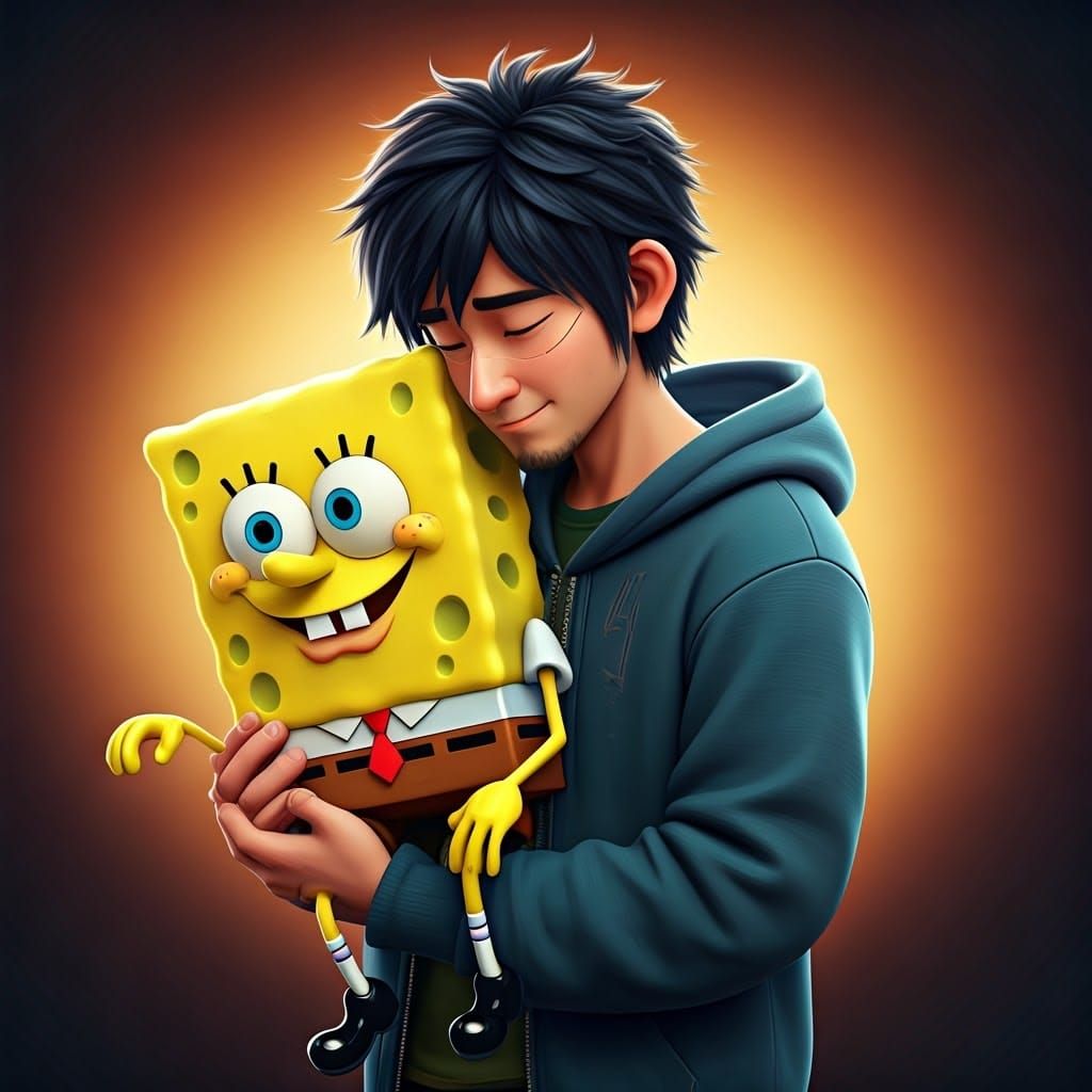 Hiro Hamada Tenderly Holds SpongeBob SquarePants in a Vibran...