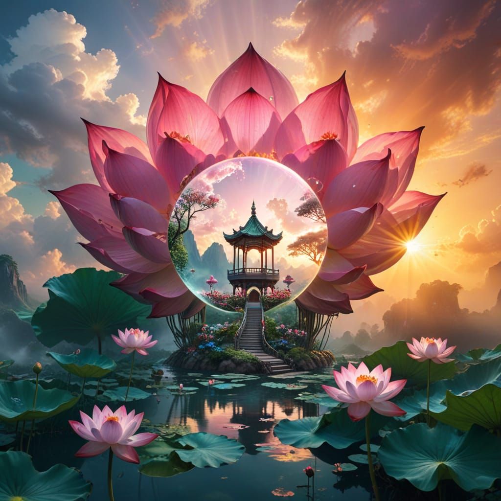 Lotus Portal Reveals Chinese Landscape, Double Exposure