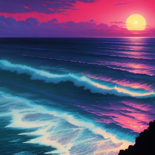 Dusk Seascape in Anime Style, Cel-Shaded