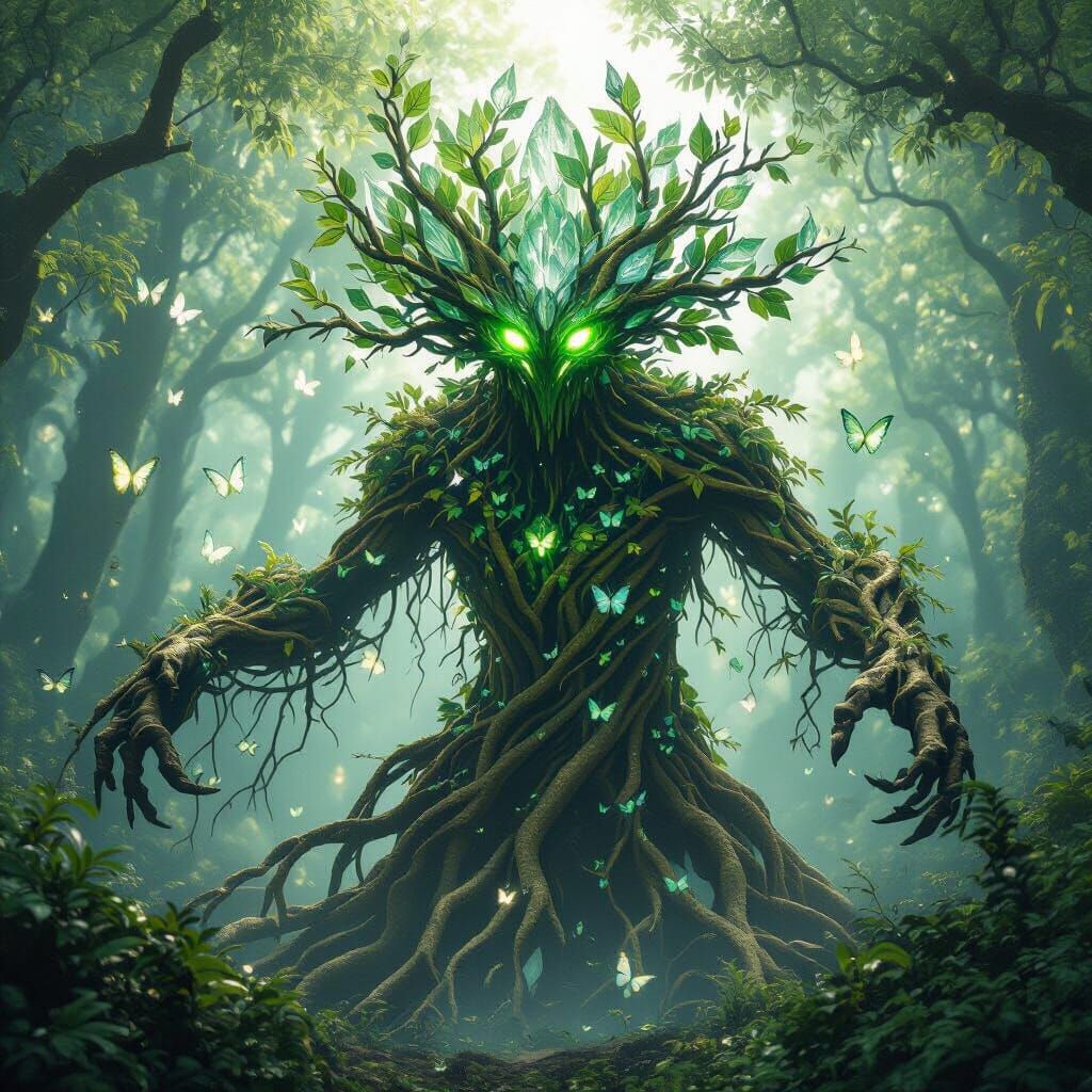 Enchanted Forest Spirit Creature with Crystal Leaves
