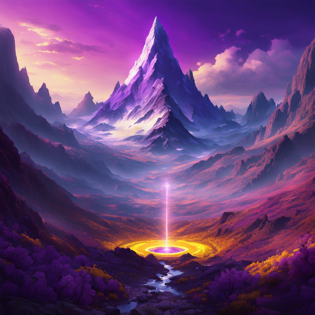 Ethereal Mountain Portal in Cyberpunk Aesthetic