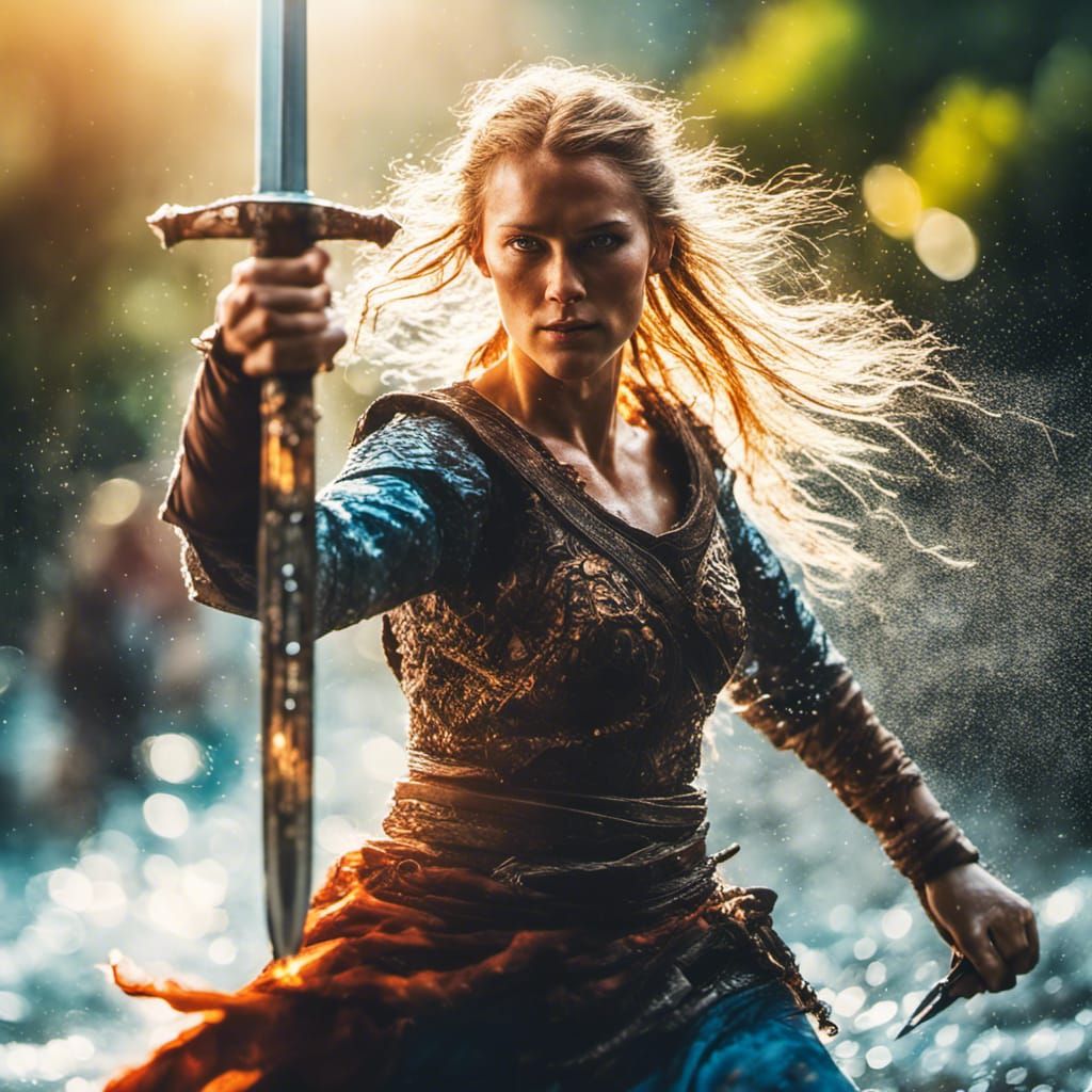 Viking Woman Warrior in Action with Sword