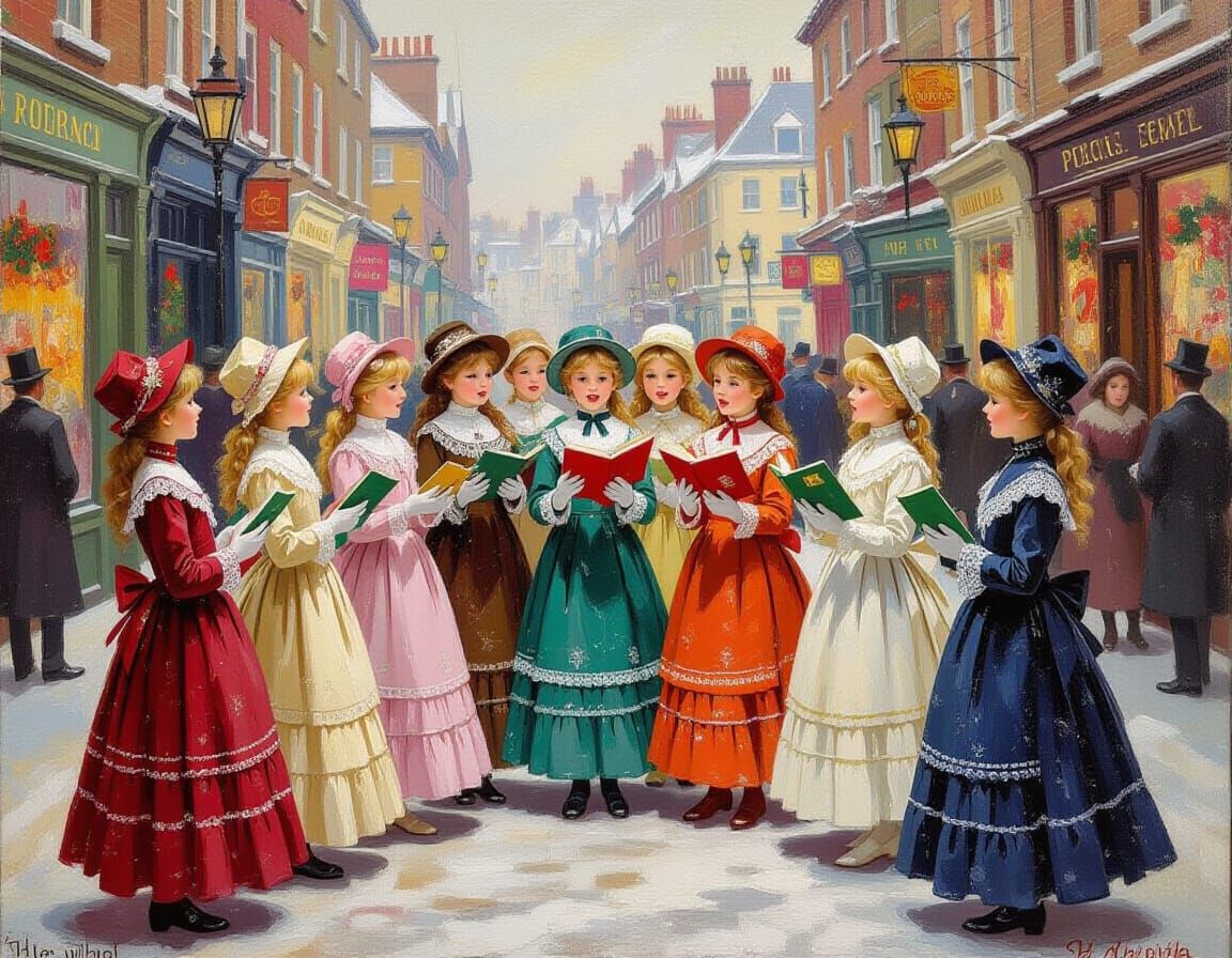 Victorian Girls Sing Carols in London Streets
