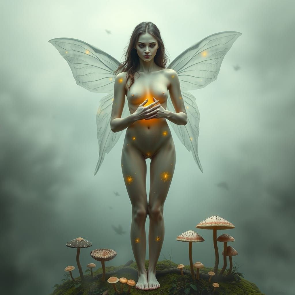 Ethereal Woman Amidst Whispers of Magic and Corruption