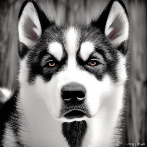 Running Husky Portrait in Black and White