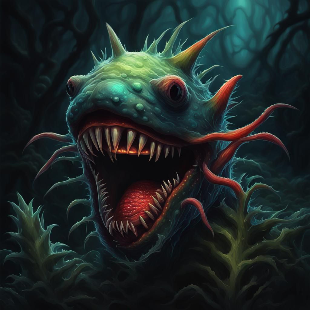 Bioluminescent Plant with Sharp Teeth in Ultra-Realistic Sty...