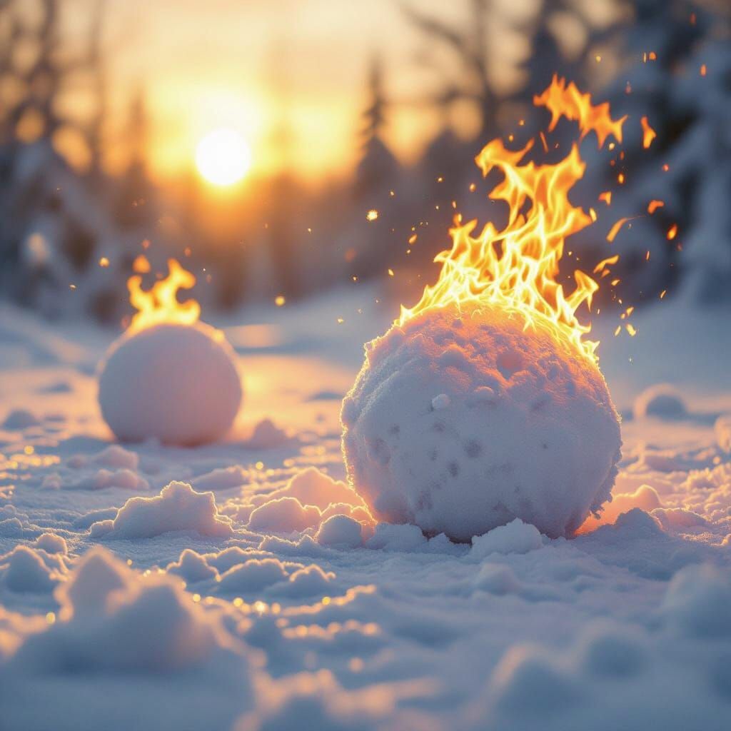 Snowballs Ablaze: A Photorealistic Winter Scene