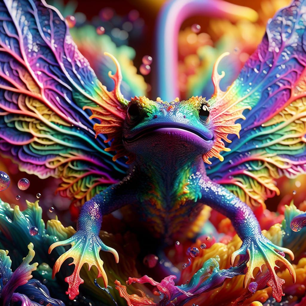 Hyperrealistic Iridescent Salamander in Vibrant Concept Art