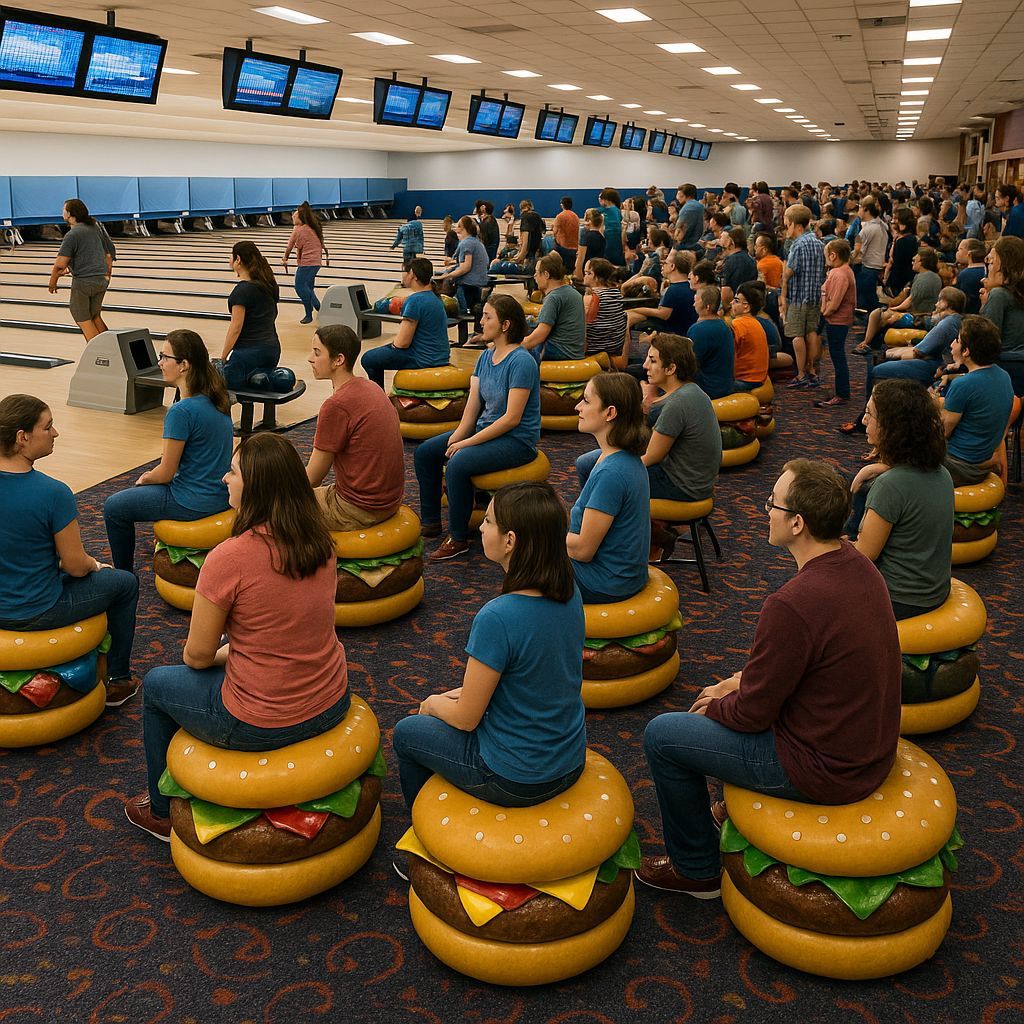 Cheeseburger Furniture in a Bowling Alley