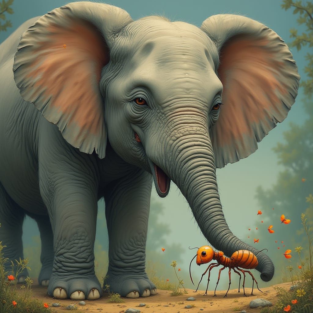 Elephant's Panic: An Ant's Whimsical Bite