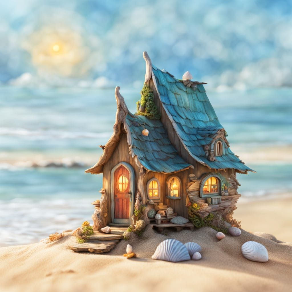 Gnome's Beach Home in Watercolor Style