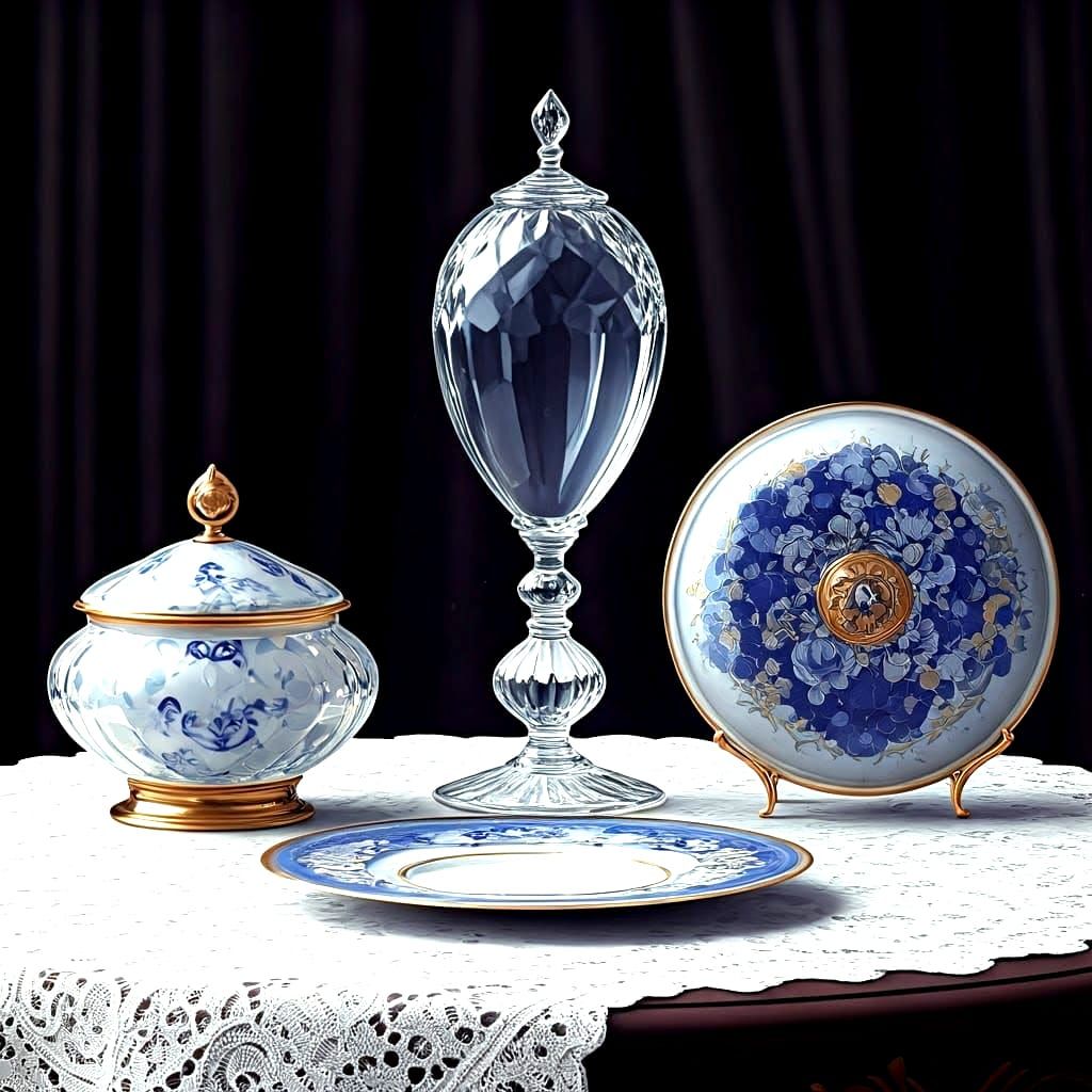 Porcelain and Crystal Still Life in 3D Anime Art