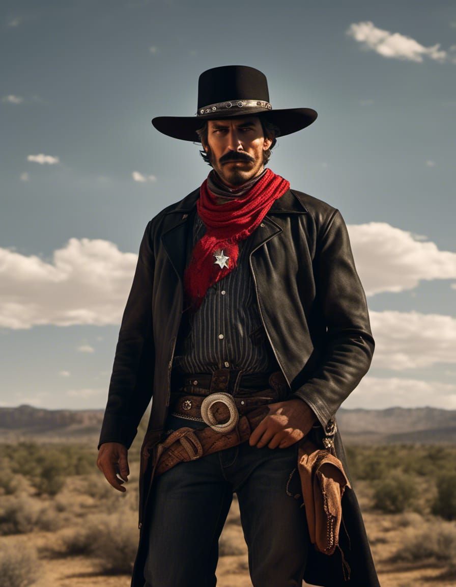 Hyperrealistic Cowboy Mario in Wild West Style