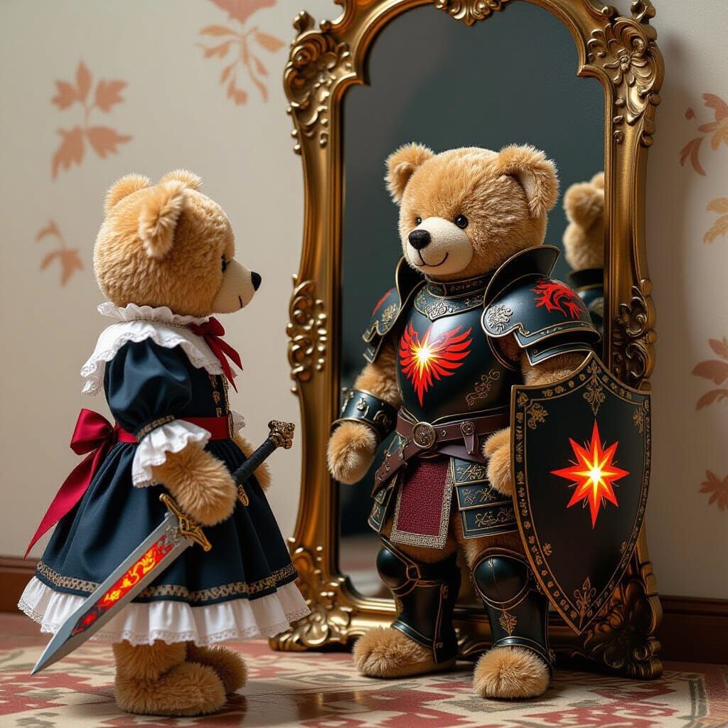 Teddy Bear's Knightly Dream in Digital Art Style