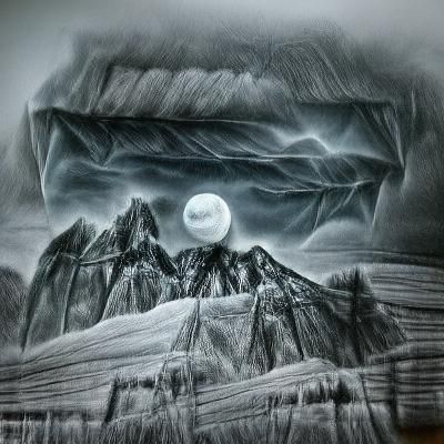 Dramatic Supermoon over Icy Peaks: Charcoal Drawing