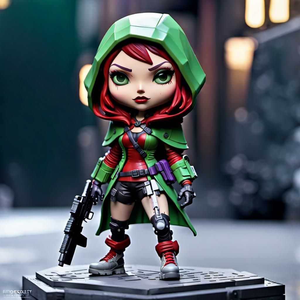 Cyberpunk Red Riding Hood Bobblehead with Techwear