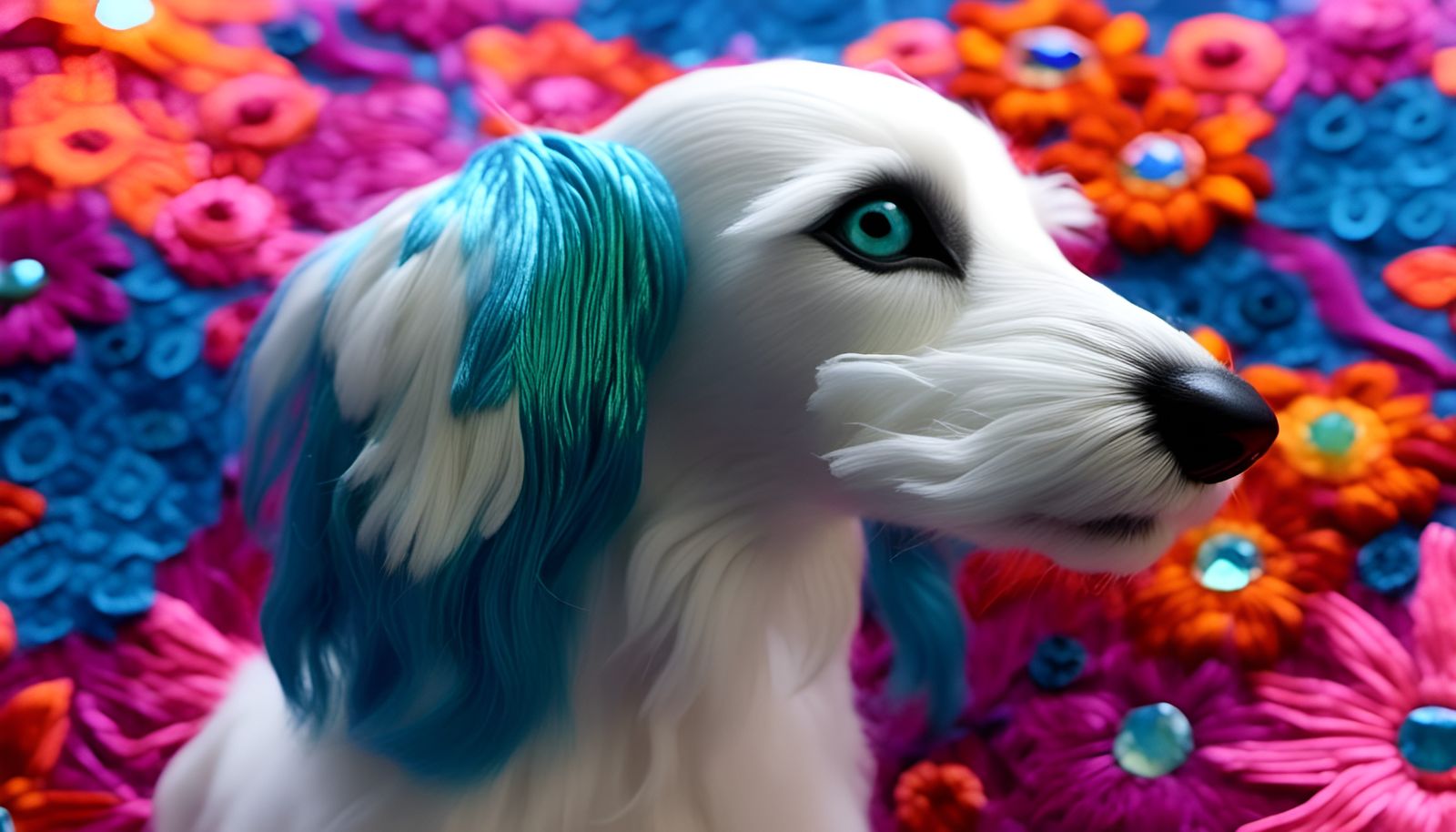 Psychedelic Afghan Hound Puppy in Futuristic Sci-Fi Style