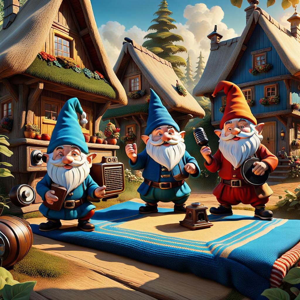 Gnomes Doing Aerobics in Village, Fantasy Concept Art