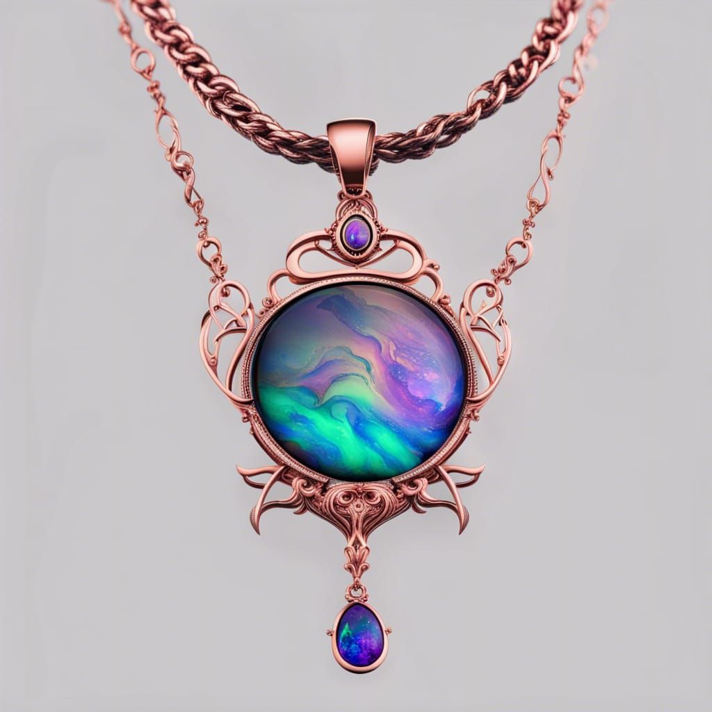 Ethereal gothic rose gold necklace with purple opal pendant with blue accents& green accents& pink accents& ethereal vib...