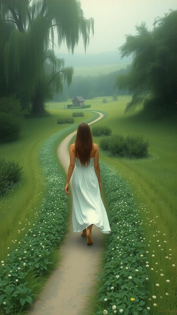 Impressionistic Figure on a Clover Path