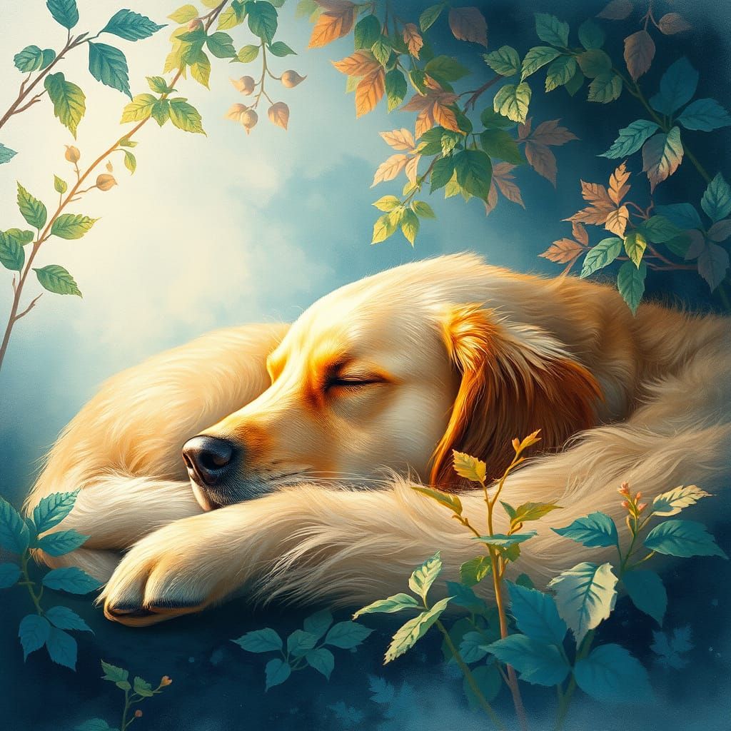 Dreamy Canine Landscape in Watercolor Style
