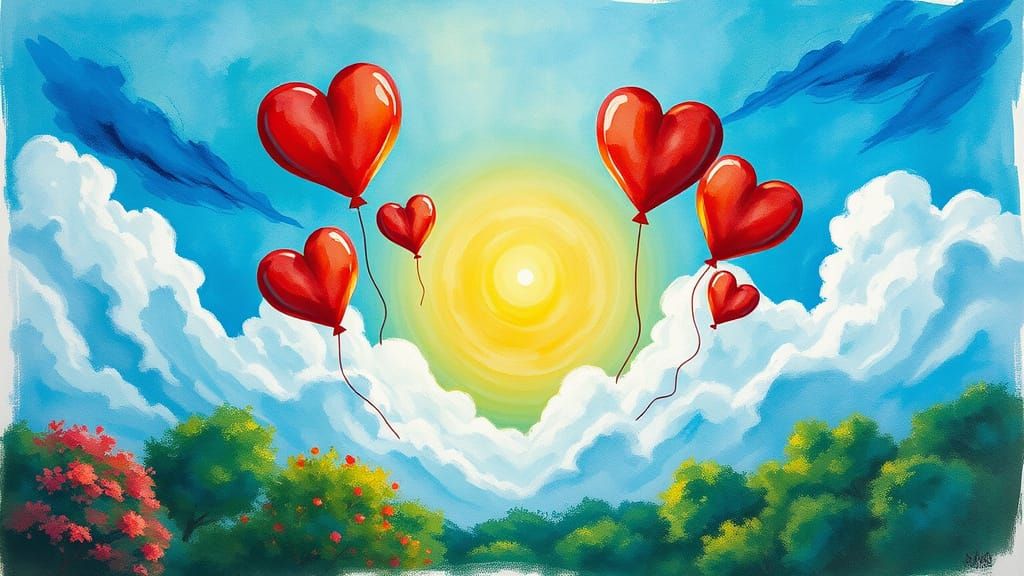 Majestic Watercolor Painting in Vintage Frame with Heart-Sha...